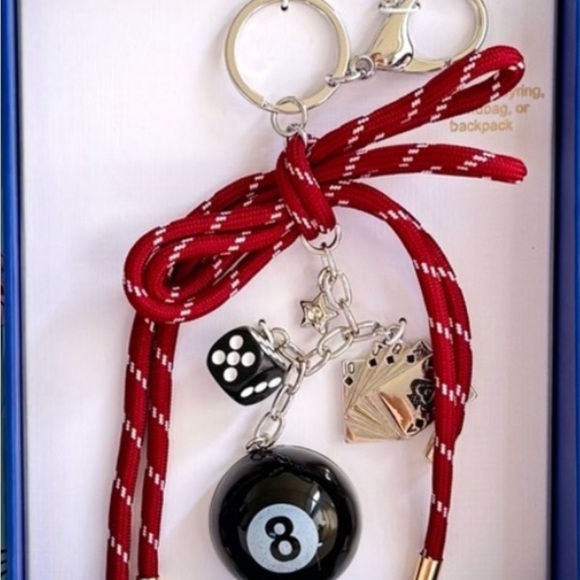 Piper-k Bag 8 Ball Charm KeyChain with Red Rope Billard Key Chain Bag Charm - Picture 1 of 2